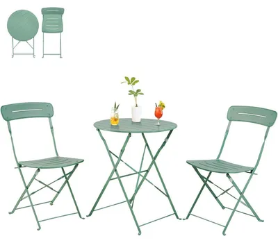 Produktbild von Bistroset 3-teilig mit 2 Klappstühlen und rundem Tisch, wetterfest, grün