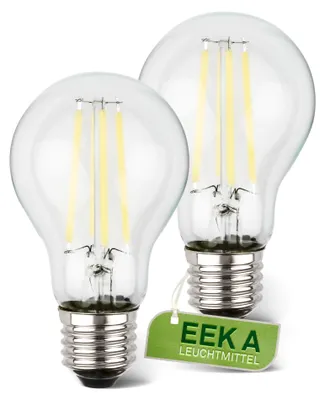 Immagine prodotto di Briloner Set di 2 lampadine LED a filamento E27, A60, 4W, 840lm, CEE A, luce bianca calda, classe energetica A, Ø6 x 10,6 cm