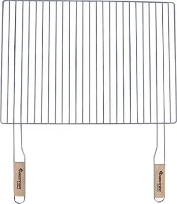 Produktbild von Grillrost 54x38cm mit 2 Holzgriffen Stahl verchromt Grillgitter Grillaufsatz Ersatzrost