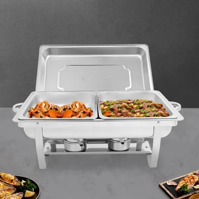 Image de Chafing Dish Buffet Set - 2 chauffe-plats/serveurs - Acier inoxydable - Pour la restauration, les mariages et les événements - Argenté