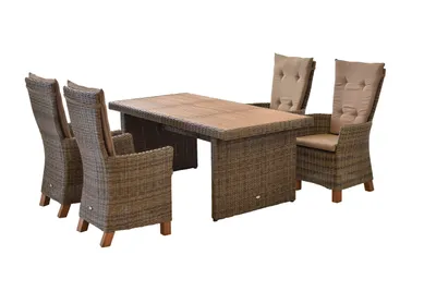 Produktbild von Merxx Toskana Gartenmöbel Set 9tlg., 4 Hochlehner Sessel, 4 Auflagen, Tisch 185x90 cm - Aluminium/Polyrattan/Akazie
