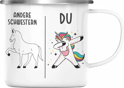 Produktbild von Trendation - Schwester Geschenk Geburtstag Emaille Tasse Geschenkideen Emaille Tassen mit Spruch für Schwester (Silber)