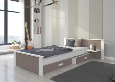 Obrázek produktu pro Jednolůžková postel s policí 90x200 FASNA - bílé / dub lanýž