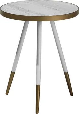 Produktbild von BELIANI Beistelltisch Weiß Gold 44 x 55 cm MDF Platte Metallfüße Furniert Elegante Ausstrahlung Marmor Optik Rund Modern