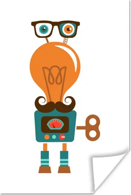 Produktbild von MuchoWow® Poster Roboter - Brille - Schnauzbart - Kinder - Jungen 20x30 cm - Papierdruck