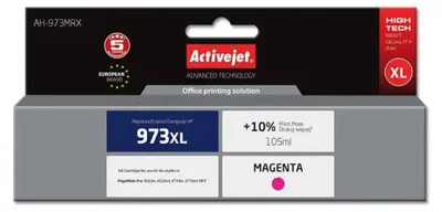 Produktbild von Activejet AH-973MRX Tintenpatrone (Ersatz für HP 973XL F6T82AE; Prämie; 105ml; magenta), Hohe (XL-) Ausbeute, Magenta, Tinte auf Farbstoffbasis, 105 ml, 1 Stück(e), Einzelpackung