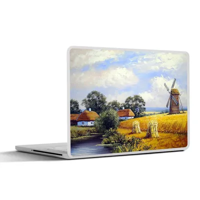 Produktbild von MuchoWow® Laptop Aufkleber Sticker Cover Gemälde - Bauernhof - Mühle - Ölfarbe 30x21 cm - Sticker für Laptop - Selbstklebend