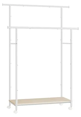 Produktbild von Kleiderständer auf Rollen – mobile Garderobe – Stahl – 39,6 x 98,5 x 156,8 cm – weißbraun