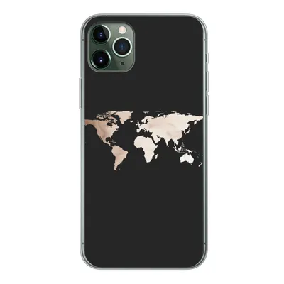 Produktbild von MuchoWow® Handyhülle Schutzhülle Hülle für iPhone 11 Pro Max Weltkarte - Leder - Schwarz Silikon Softcase Handy Hülle - Schutz