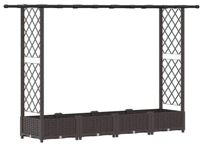 Obrázok produktu pre Vyvýšený záhon s pergolou a strechou, hnedý, 203 x 40 x 121 cm, vyrobený z polypropylénu (PP)