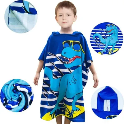 Bad Poncho Handtuch für Jungen mit Kapuze, weiches Mikrofaser, saugfähig und ideal zum Schwimmen und Strand, 70x150cm