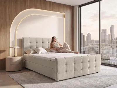 Produktbild von AX LIVING Boxspringbett 160x200 cm Defne Beige - Komplett-Set inkl. Topper & Fußteil, H2/H3