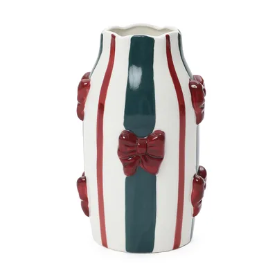 Produktbild von Keramikvase Gross Weiß, Höhe 24 cm, Moderne Blumenvase mit Elegante Streifenmuster