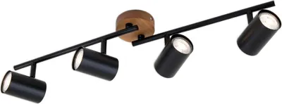 Immagine prodotto di Faretto da soffitto retrò vintage orientabile e girevole 4x GU10 nero base in legno Briloner