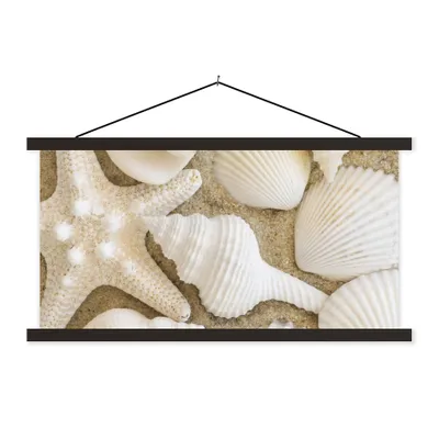 Produktbild von MuchoWow® Textilposter Muschel - Strand - Weiß 60x30 cm mit schwarzem Rahmen - Textilien