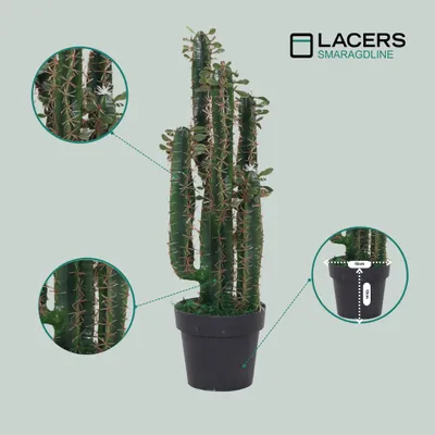 Produktbild von Lacers SMARAGDLINE Künstlicher Kaktus - 80cm - dekorative Pflanze für Wohnzimmer, Badezimmer & Büroräume / künstliche Sukkulenten - Fensterbank Deko