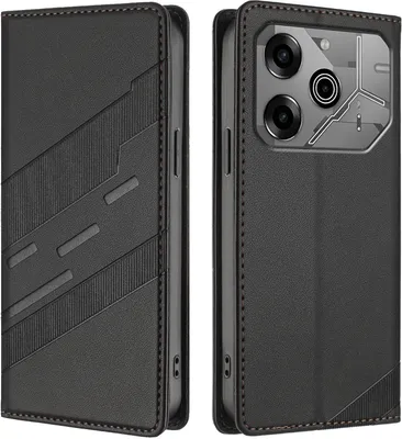 Produktbild von Hülle für Tecno Spark 6 Go / Go 2020 / Go 2021, Kunstleder Brieftaschen Handyhülle mit Kartenfach und Standfunktion Schwarz