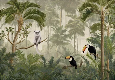 Immagine prodotto di Carta da parati animali della giungla - 300x210 cm - carta da parati in tessuto non tessuto per bambini - carta da parati verde - 15925VX6