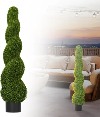 Image de LZQ Plantes artificielles Arbre sphérique en spirale en pot 120 cm, lot de 2 - Plantes artificielles, résistantes aux UV, persistantes, faciles à entretenir