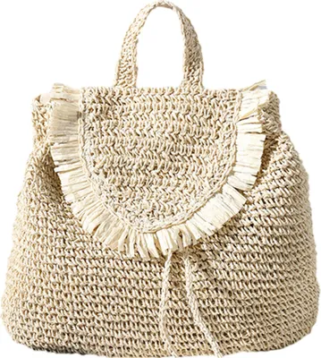 Produktbild von Strohrucksack für Damen, Schultertasche, Boho-Strandtasche, handgefertigter Sommerrucksack aus gehäkeltem Stroh