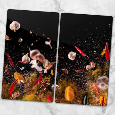 Produktbild von Glas-Herdabdeckplatten Glaskeramikkochfeld-Abdeckung Spritzschutz Glas 2x30x52 cm - Gewürze Kräuter