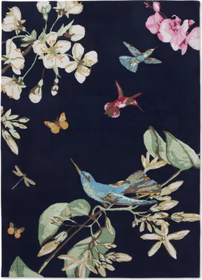 Produktbild von Handgefertigter Wohn- und Schlafzimmerteppich aus Wolle mit Blumenmuster HUMIBIRD