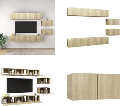 Produktbild von vidaXL TV Schränke 8 Stk. Sonoma Eiche Holzwerkstoff - TV-Schrank-Set - TV-Schrank-Sets - Hängendes TV-Schrank-Set - Hängende TV-Schrank-Sets