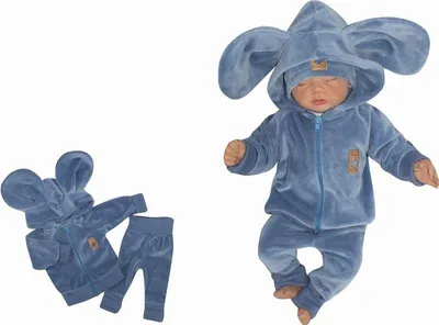 Productafbeelding van Z&Z Velours joggingpak met oortjes, muisdesign - jeanskleur, maat 86