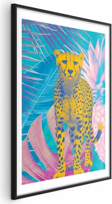 Obrázek produktu pro Posterpapier Plakát - Exotický leopard - barevný portrét geparda na pozadí tropických listů 29,7x42 cm Tiere g-C-10182-ao-a