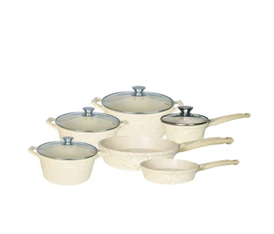 Produktbild von 12-tlg. Kochtopf-Set mit Marmorbeschichtung – Für alle Herdarten inkl. Induktion Beige