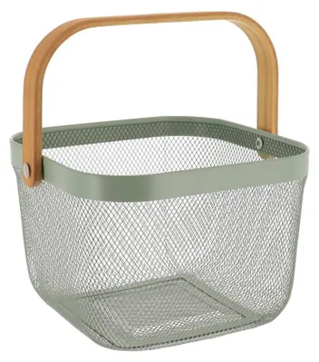 Produktbild von Aufbewahrungskorb aus metall mit bambusgriff - khaki - Tendance