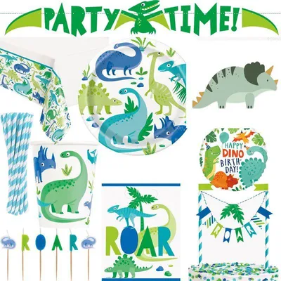 Produktbild von Dinosaurier Partyset blau & grün Kindergeburtstag Deko Geburtstagsdeko Dekoration