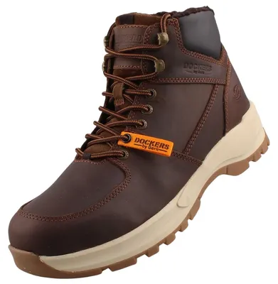Auf dem Bild ist ein brauner Stiefel zu sehen der von der Seite betrachtet wird. Der Stiefel hat eine robuste Absatzhöhe und ein schlichtes Design das ihm eine zeitlose Ausstrahlung verleiht.