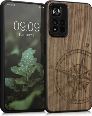 Kwnobile Holz-Hülle Für Xiaomi Redmi Note 14 Pro+ 5G – Dunkelbraun Mit Sonnen-Motiv, TPU-Rahmen