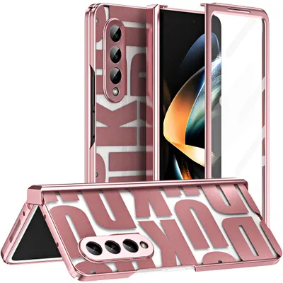 Obrázek produktu pro Pouzdro pro Samsung Galaxy Z Fold 3 5G, galvanizované průhledné pouzdro s ochranou displeje a pantu Růžové zlato