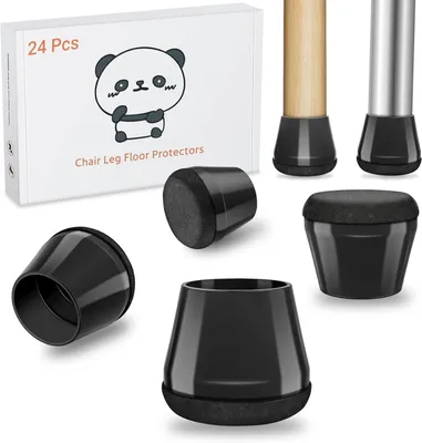 Imagen del producto de Tapas para patas de sillas de silicona negra, 24 unidades, redondas, para patas de sillas de 20-26 mm, con deslizadores de fieltro