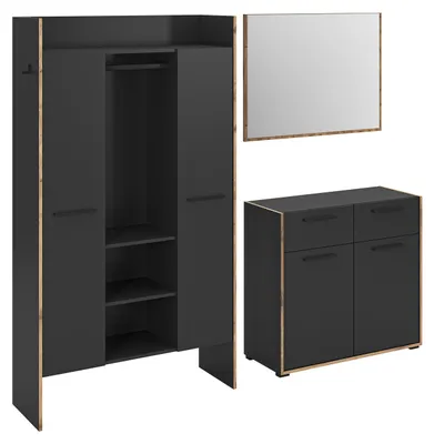 Produktbild von Garderoben-Set Bueno 2 | Basalt grau / Nox Oak | 3-teilig