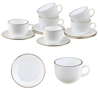 Obrázok produktu pre Sada šálok a podšálok Klausberg KH 1929, 12 ks, 210 ml, opálová, biela/zlatá