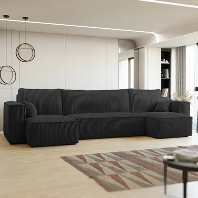 Produktbild von Wohnlandschaft U-Form Mulri U Poso 135 Schwarz Cord Schlaffunktion Bettkasten