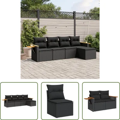 Produktbild von The Living Store 5-tlg. Garten-Sofagarnitur mit Kissen Schwarz Poly Rattan