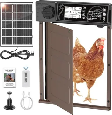 Produktbild von Famanu Automatische Hühnerstalltür mit Solarenergie - LCD-Display und Lichtsensor