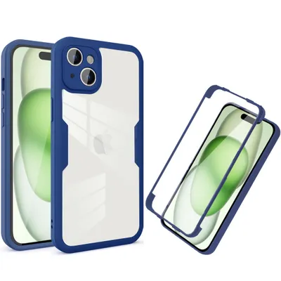 Obrázek produktu pro Pouzdro pro iPhone 15, 360° Kompletní Ochrana s Vestavěným Chráničem Displeje modré