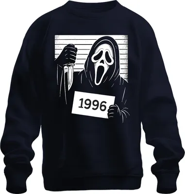 Immagine prodotto di Scream Maske 1996 Halloween Horror Täterfoto Messer Vintage Retro Unisex Sweatshirt Pullover, Navy, 3XL