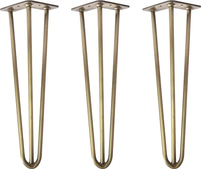 Produktbild von Natural Goods Berlin HAIRPIN Legs, Haarnadelbeine, Möbelfüße, Tischbeine, Antik Gold, 45 cm, 3 Streben, 3 Stück
