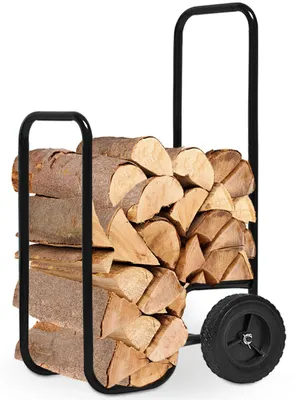 Zdjęcie produktu dla Duży Wózek Transportowy Na Drewno Kominkowe 80Kg Metalowy Z Gumowymi Oponam