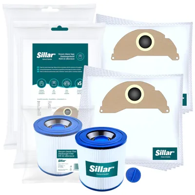 Immagine prodotto di Sillar, 10 sacchetti per aspirapolvere + 1 filtro lavabile di ricambio, compatibili con aspirapolvere Kärcher A2054, MV2, WD2, WD2.200
