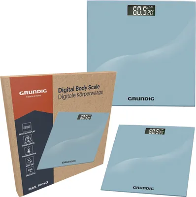 Obrázek produktu pro Elektronická koupelnová váha Grundig do 180 kg s displejem a teploměrem