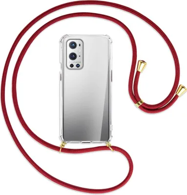 Produktbild von Handykette Backcover-Schutzhülle mit Band (Metall goldfarben) für OnePlus 9 - dunkelrot