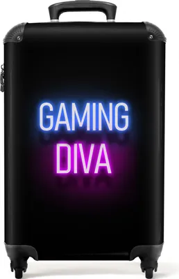 Produktbild von NoBoringSuitcases.com® Koffer Handgepäck Trolley Rollkoffer Kleine Reisekoffer mit 4 Rollen - Gaming - Zitate - Neon - Gaming-Diva - Frauen - Cabin Size < 55x40x23 cm & 55x40x20 cm - Fotokoffer - Kabinenkoffer - BoardgepäckHandgepäck Koffer 55x35x20 cm, 36L,