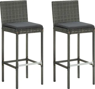 Produktbild von Garten-Barhocker mit Kissen 2 Stk. Grau Poly Rattan